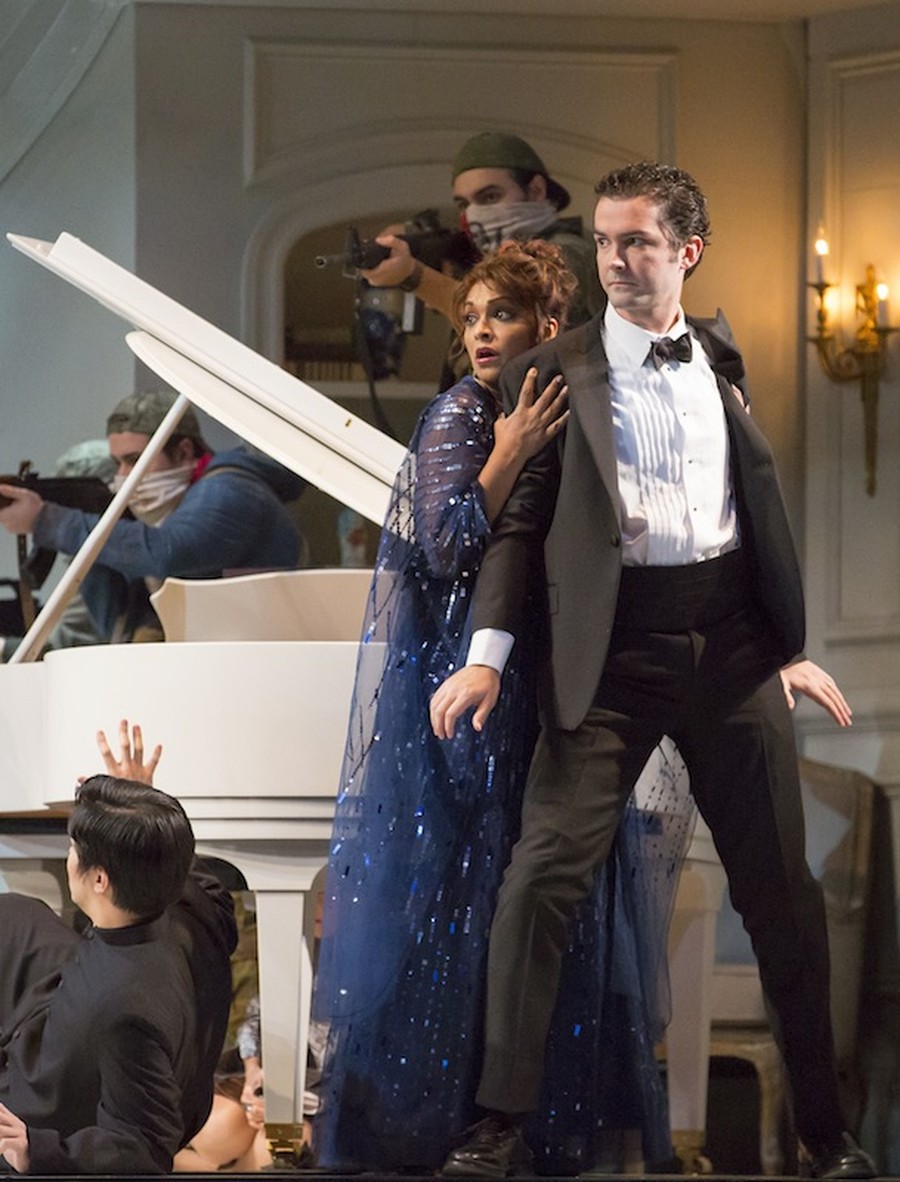 Danielle de Niese (Roxane Coss) and John Irvin (Christopf) survive a hostage crisis in Lopez’s Bel Canto.
