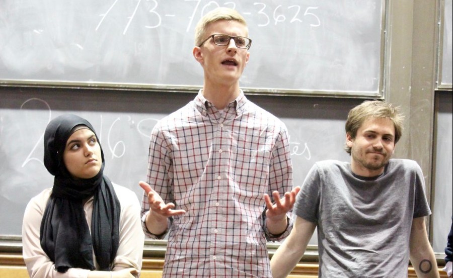 SG President Eric Holmberg speaks at the Student Government election debate on April 26.