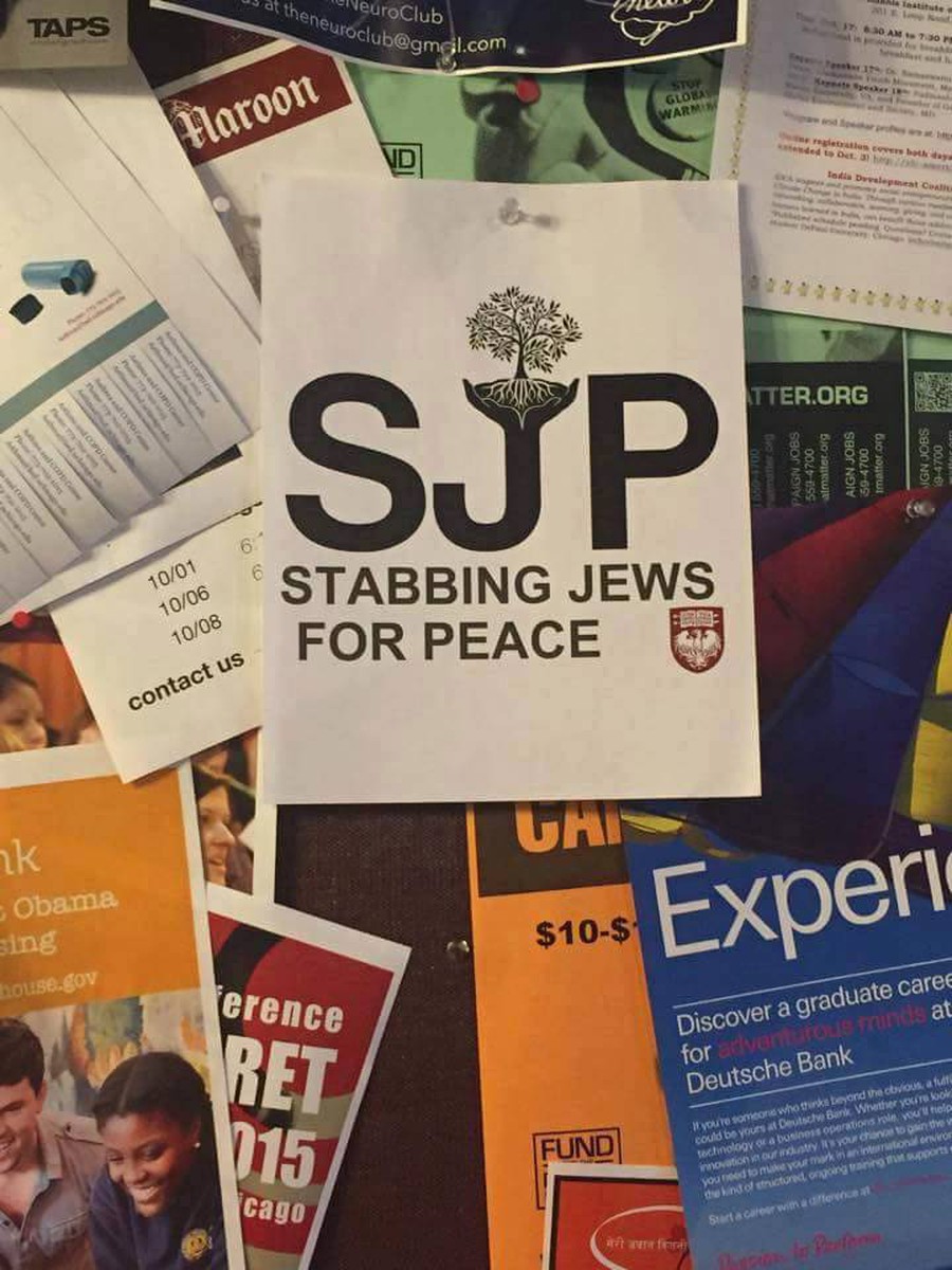 Flyers reading “Stabbing Jews for Peace” were hung anonymously on bulletin boards in response to Students for Justice in Palestine’s “Day of Action.”