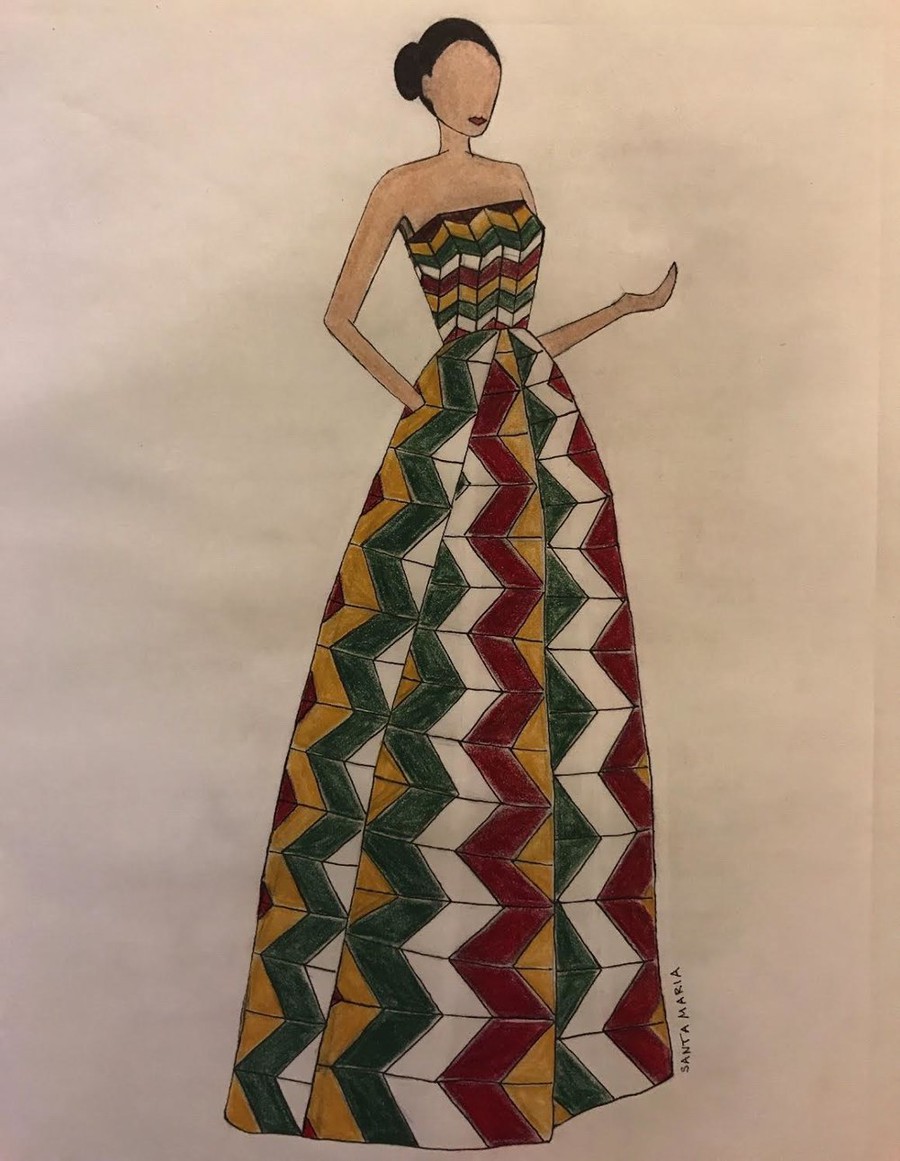 Fourth-year Serina Wu’s sketch offers a sneak peak of a dress design in her collection.